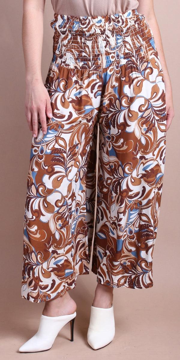 Floral Jasper Pant - Gigi Moda - Made in Italy # elastic waist, Floral Print, gigi moda, Made in Italy, paisley print, Pants, ruched, WIDE LEG