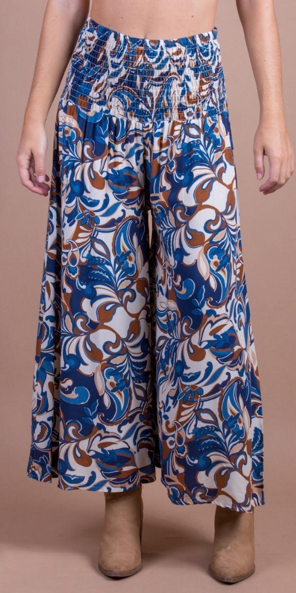 Floral Jasper Pant - Gigi Moda - Made in Italy # elastic waist, Floral Print, gigi moda, Made in Italy, paisley print, Pants, ruched, WIDE LEG