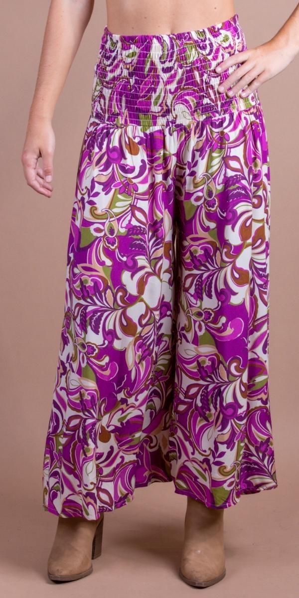 Floral Jasper Pant - Gigi Moda - Made in Italy # elastic waist, Floral Print, gigi moda, Made in Italy, paisley print, Pants, ruched, WIDE LEG