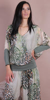 Cavoli Congo Blouse - Gigi Moda - Made in Italy # animal print, Blouse, elastic waistband, Gigi Moda, gigi moda. made in italy, italian silk, italian top, Jaguar print, jungle, Long Sleeve, Made in Italy, shop gigi moda, Silk, Silk top, Top