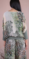 Cavoli Congo Blouse - Gigi Moda - Made in Italy # animal print, Blouse, elastic waistband, Gigi Moda, gigi moda. made in italy, italian silk, italian top, Jaguar print, jungle, Long Sleeve, Made in Italy, shop gigi moda, Silk, Silk top, Top