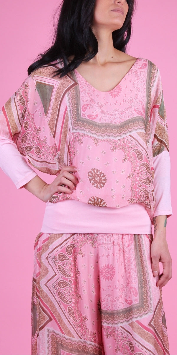 Cavoli Bandana Blouse - Gigi Moda - Made in Italy # bandana, Blouse, elastic waistband, Gigi Moda, gigi moda. made in italy, italian silk, italian top, Long Sleeve, Made in Italy, paisley, paisley print, shop gigi moda, Silk, Silk top, Top