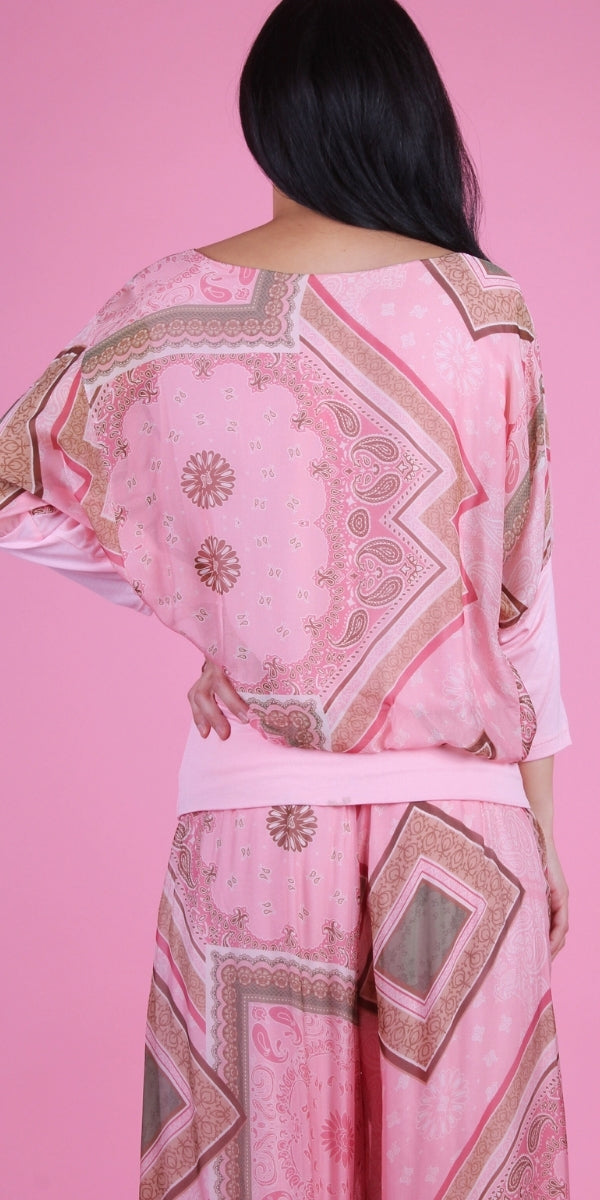 Cavoli Bandana Blouse - Gigi Moda - Made in Italy # bandana, Blouse, elastic waistband, Gigi Moda, gigi moda. made in italy, italian silk, italian top, Long Sleeve, Made in Italy, paisley, paisley print, shop gigi moda, Silk, Silk top, Top