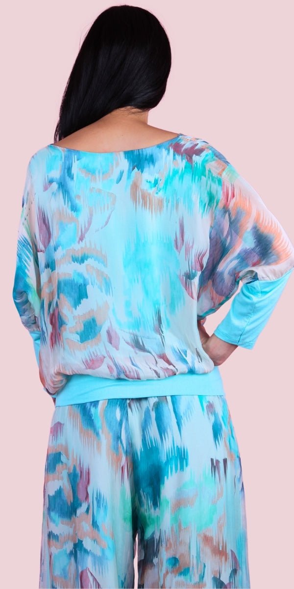 Cavoli Artista Blouse - Gigi Moda - Made in Italy # Abstract, abstract print, Blouse, elastic waistband, Gigi Moda, gigi moda. made in italy, italian silk, italian top, Long Sleeve, Made in Italy, shop gigi moda, Silk, Silk top, Top, watercolor, Watercolor Print