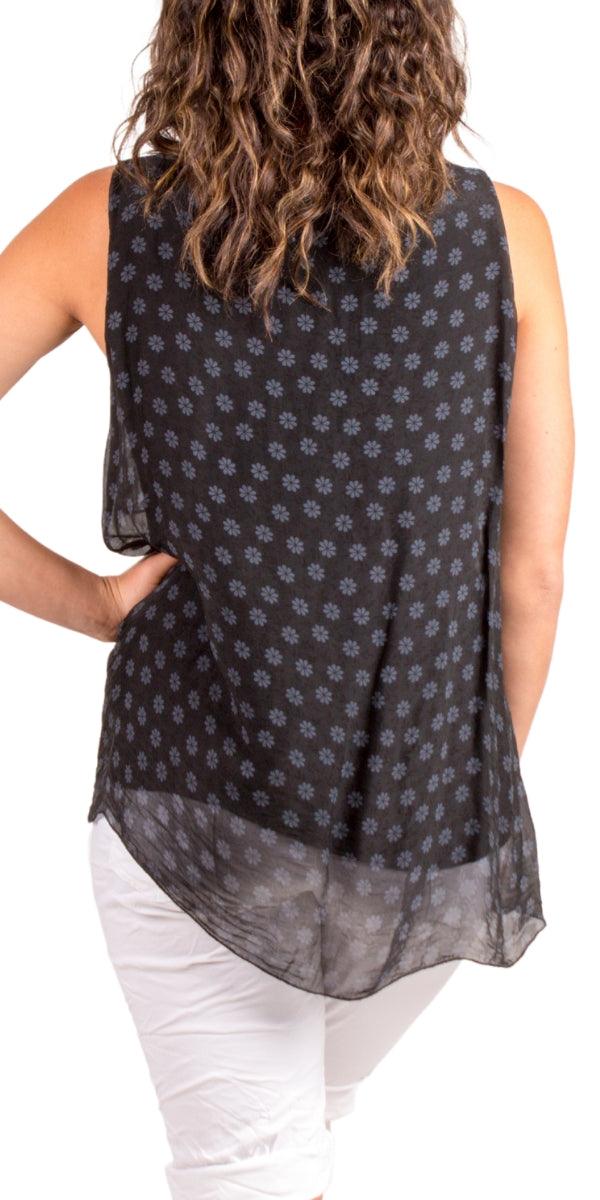 Fernanda Daisy Silk Top - Gigi Moda - Made in Italy # 100% Silk, Blouse, flower print, Flowers, Gigi Moda, Made in Italy, one size, Silk, silk blouse, Silk top, Sleeveless, sleeveless top, tank, Top