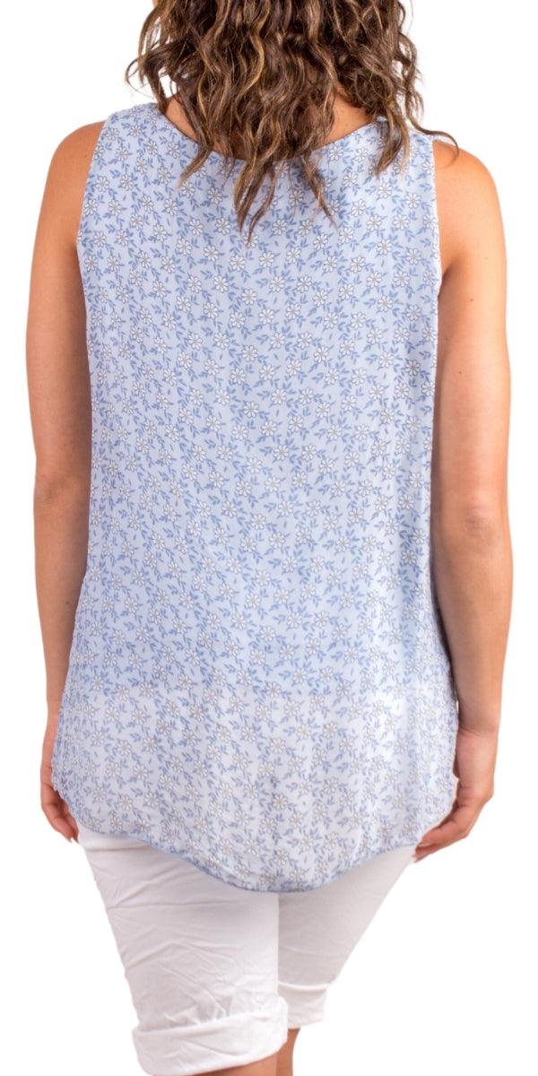 Fernanda Daisy Silk Top - Gigi Moda - Made in Italy # 100% Silk, Blouse, flower print, Flowers, Gigi Moda, Made in Italy, one size, Silk, silk blouse, Silk top, Sleeveless, sleeveless top, tank, Top