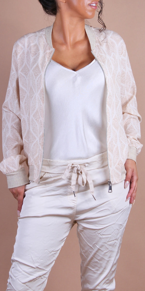 Accona Bomber Jacket - Gigi Moda - Made in Italy # abstract print, block print, bomber jacket, Gigi Moda, Italian jacket, Jacket, Made in Italy, zip up, Zipper