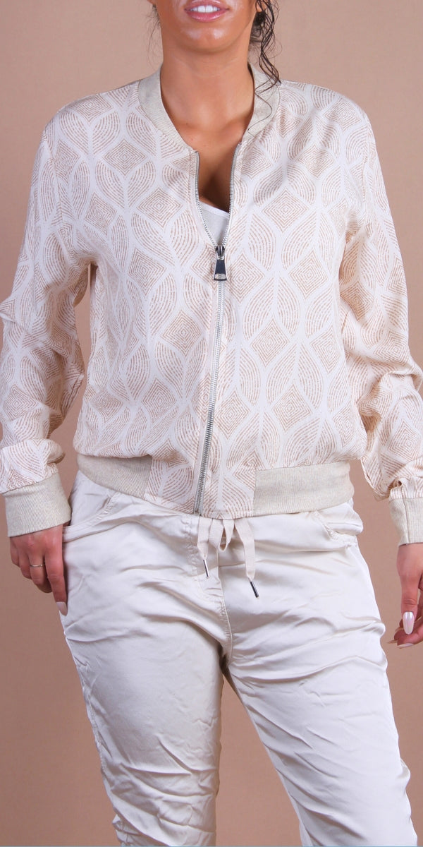 Accona Bomber Jacket - Gigi Moda - Made in Italy # abstract print, block print, bomber jacket, Gigi Moda, Italian jacket, Jacket, Made in Italy, zip up, Zipper