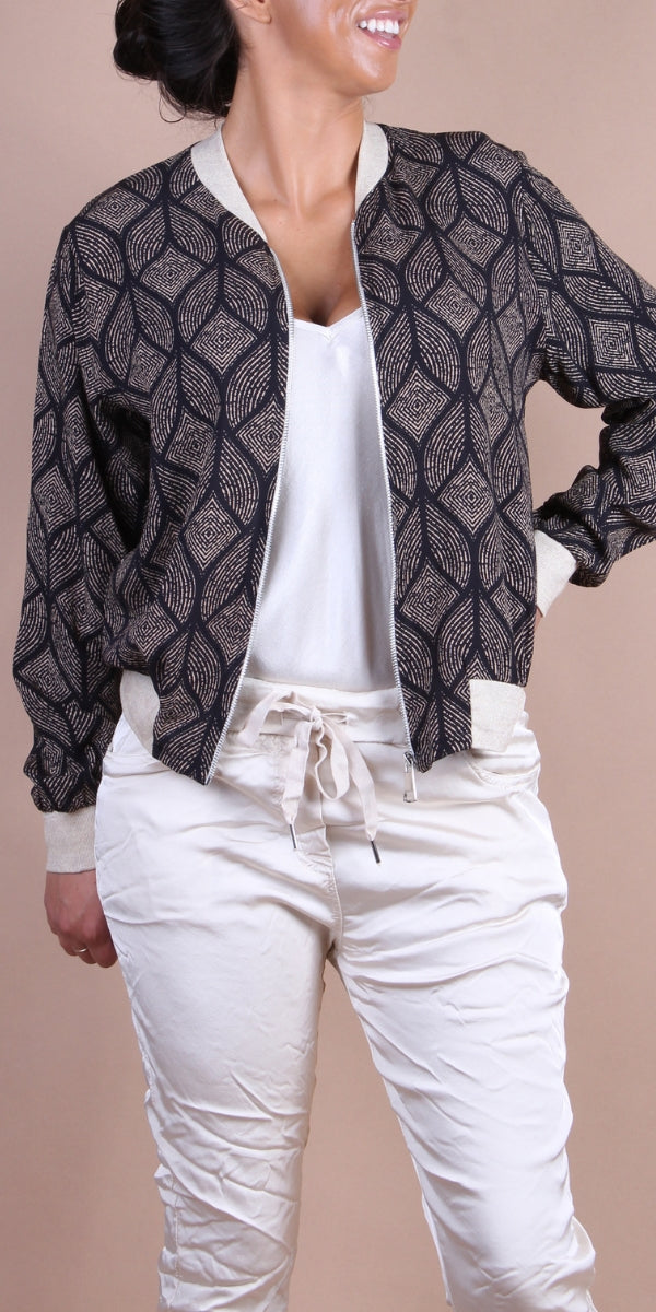 Accona Bomber Jacket - Gigi Moda - Made in Italy # abstract print, block print, bomber jacket, Gigi Moda, Italian jacket, Jacket, Made in Italy, zip up, Zipper