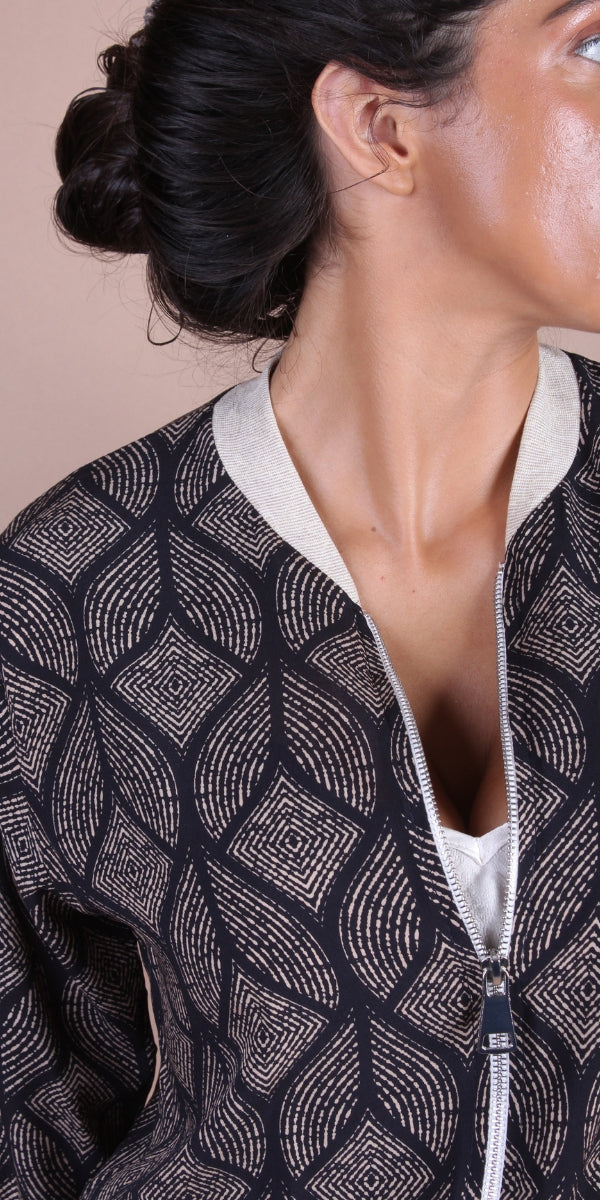 Accona Bomber Jacket - Gigi Moda - Made in Italy # abstract print, block print, bomber jacket, Gigi Moda, Italian jacket, Jacket, Made in Italy, zip up, Zipper