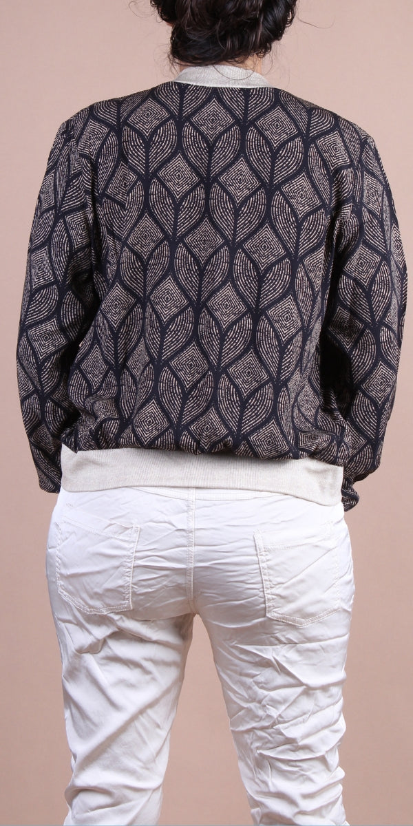 Accona Bomber Jacket - Gigi Moda - Made in Italy # abstract print, block print, bomber jacket, Gigi Moda, Italian jacket, Jacket, Made in Italy, zip up, Zipper