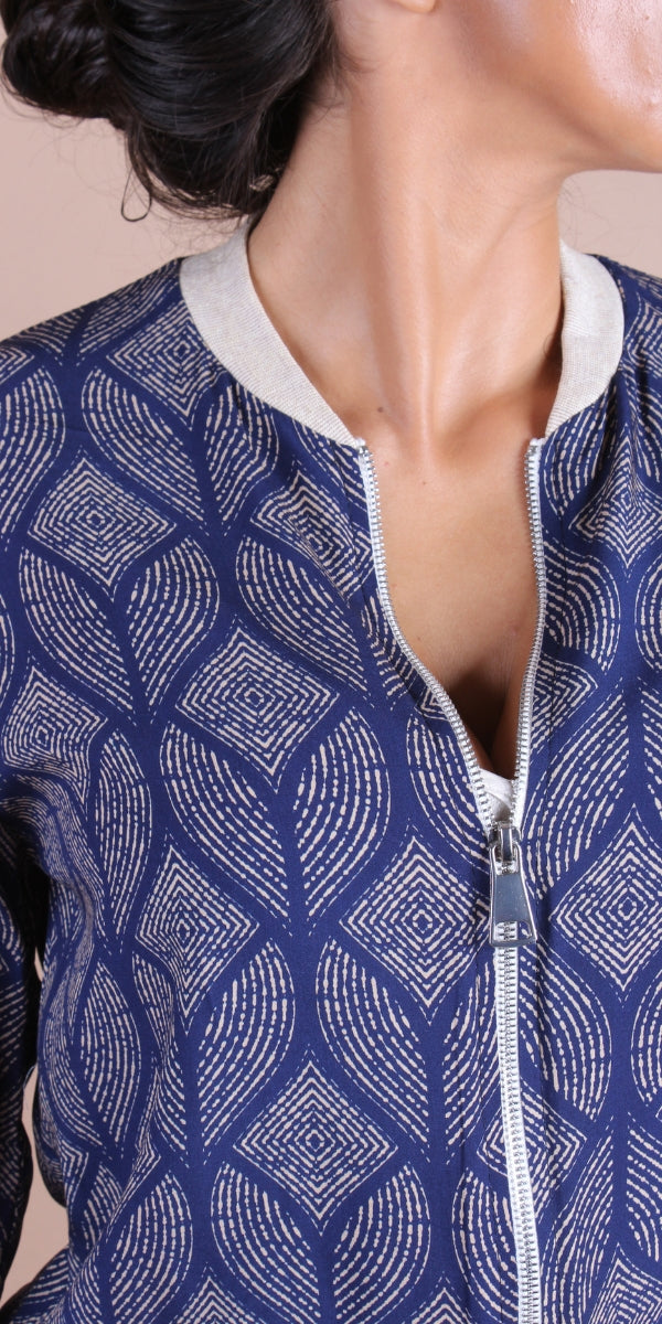 Accona Bomber Jacket - Gigi Moda - Made in Italy # abstract print, block print, bomber jacket, Gigi Moda, Italian jacket, Jacket, Made in Italy, zip up, Zipper