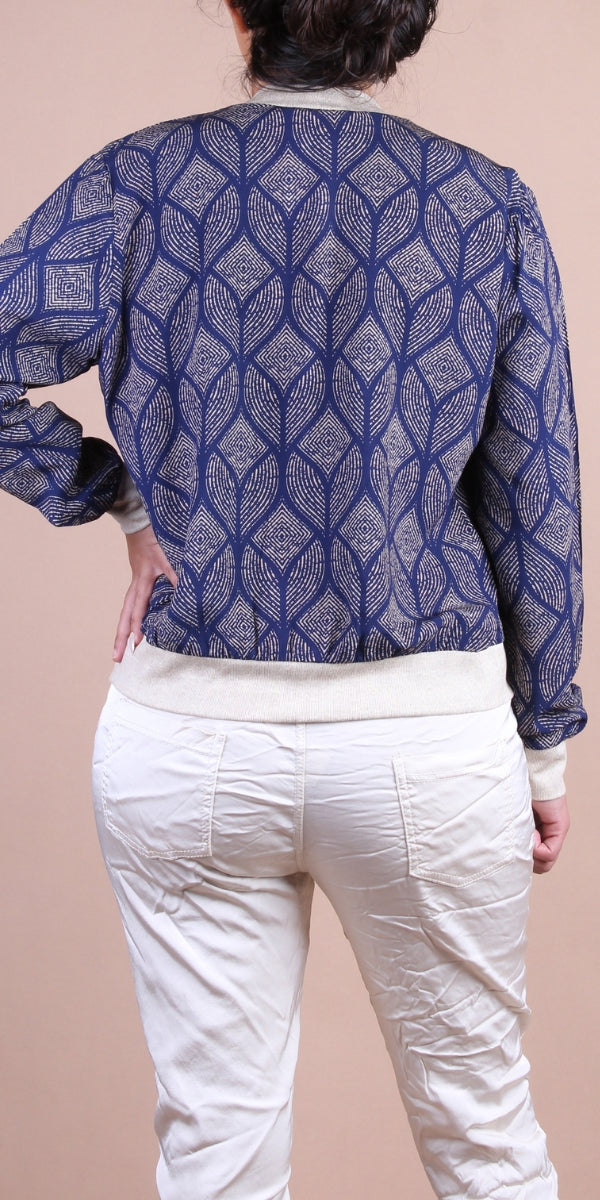 Accona Bomber Jacket - Gigi Moda - Made in Italy # abstract print, block print, bomber jacket, Gigi Moda, Italian jacket, Jacket, Made in Italy, zip up, Zipper