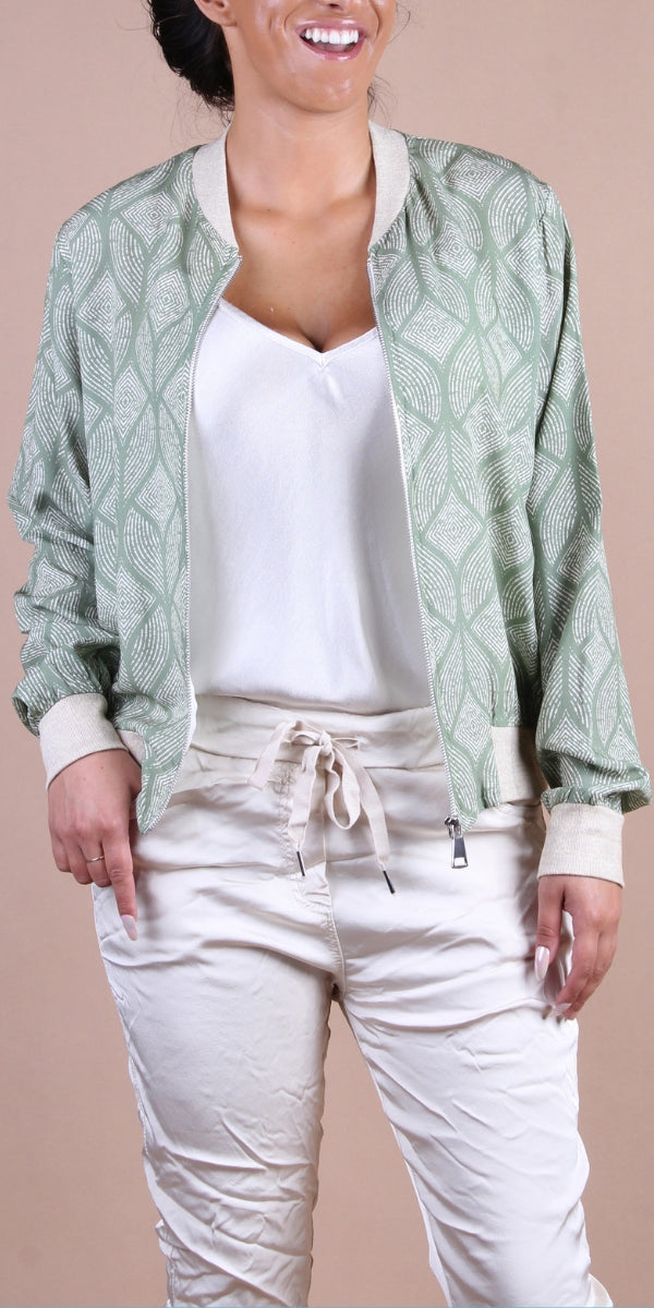 Accona Bomber Jacket - Gigi Moda - Made in Italy # abstract print, block print, bomber jacket, Gigi Moda, Italian jacket, Jacket, Made in Italy, zip up, Zipper