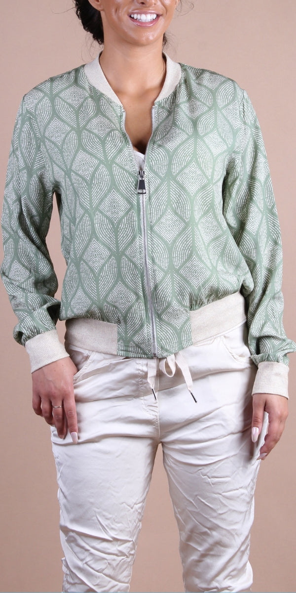 Accona Bomber Jacket - Gigi Moda - Made in Italy # abstract print, block print, bomber jacket, Gigi Moda, Italian jacket, Jacket, Made in Italy, zip up, Zipper