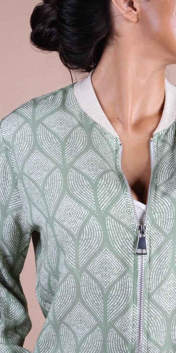 Accona Bomber Jacket - Gigi Moda - Made in Italy # abstract print, block print, bomber jacket, Gigi Moda, Italian jacket, Jacket, Made in Italy, zip up, Zipper