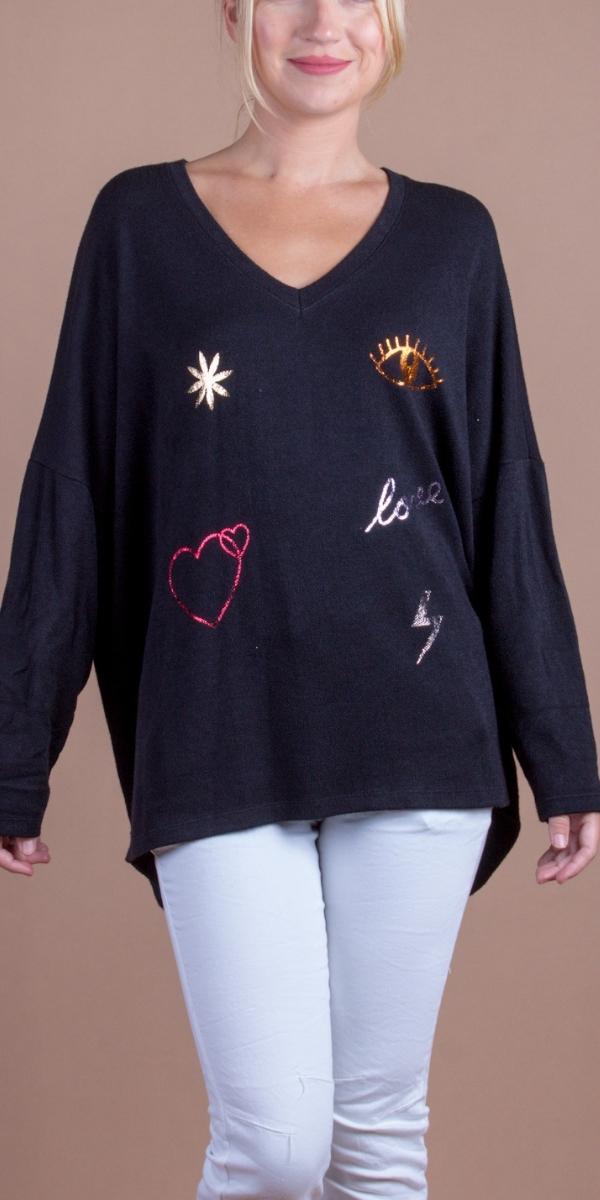 Cadenza Sweater - Gigi Moda - Made in Italy # comforatable fit, Gigi Moda, gigi moda. made in italy, graphics, Knit, knit sweater, Long Sleeve, made in italy, shop gigi moda, Sweater, V-Neck, womans clothing