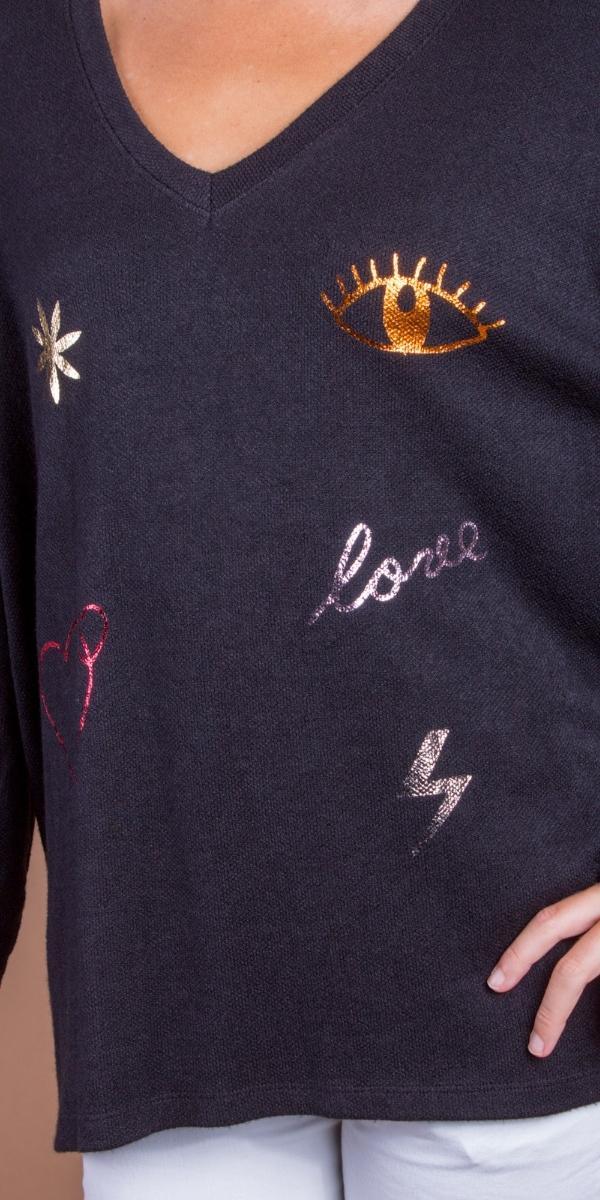 Cadenza Sweater - Gigi Moda - Made in Italy # comforatable fit, Gigi Moda, gigi moda. made in italy, graphics, Knit, knit sweater, Long Sleeve, made in italy, shop gigi moda, Sweater, V-Neck, womans clothing