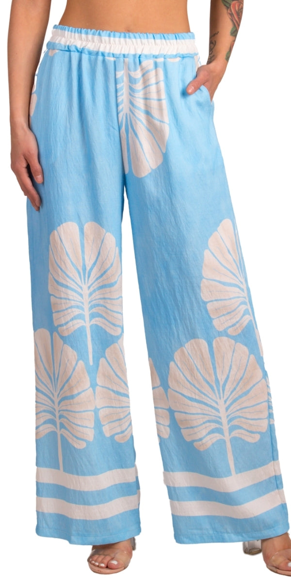 Malta Lounge Pant - Gigi Moda - Made in Italy # elastic waist, elastic waistband, Gigi Moda, Made in Italy, matching set, Pants, Pockets, resort style, STRETCHY PANT, tropical, tropical print, WIDE LEG