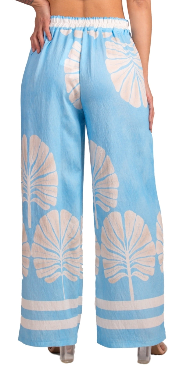 Malta Lounge Pant - Gigi Moda - Made in Italy # elastic waist, elastic waistband, Gigi Moda, Made in Italy, matching set, Pants, Pockets, resort style, STRETCHY PANT, tropical, tropical print, WIDE LEG