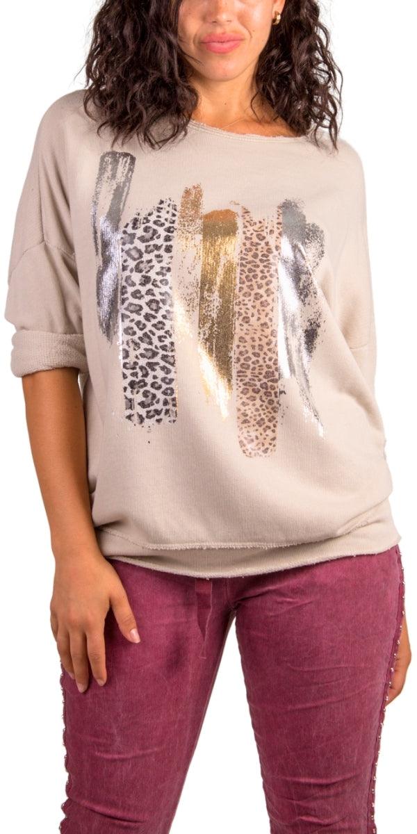 Stassi Sweater Top - Gigi Moda - Made in Italy # animal print, Frayed Edge, Gigi Moda, Knit, Long Sleeve, Made in Italy, maxretail, Metallic, metallic shine, Sweater, Top