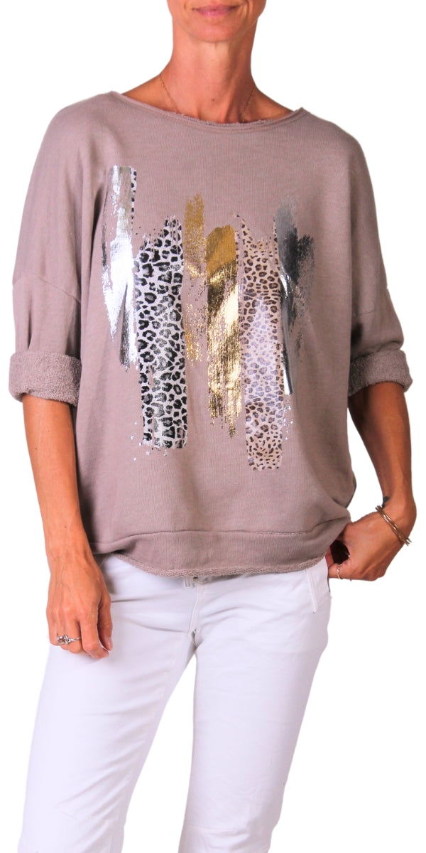 Stassi Sweater Top - Gigi Moda - Made in Italy # animal print, Frayed Edge, Gigi Moda, Knit, Long Sleeve, Made in Italy, maxretail, Metallic, metallic shine, Sweater, Top