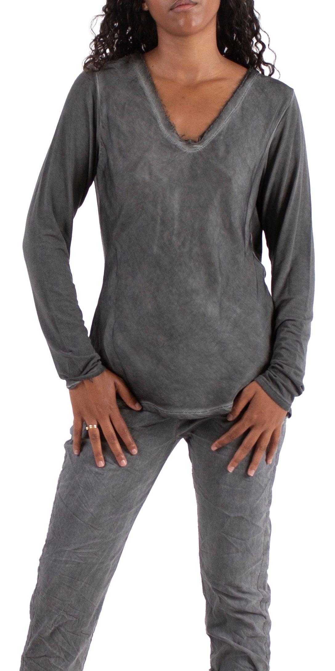 Rita Raw Edge Long Sleeve Top - Gigi Moda - Made in Italy # Blouse, Blouses, clothing for women, comforatable fit, comfy, Cozy, Gigi Moda, italian clothes, Italian Clothing, italian fashion, italian tank, italian top, Made in Italy, one size, shopgigimoda, Silk, Top, V-Neck, v-neck top, viscose blouse, white, winter, womans clothing, womens fashion, Womens Tops