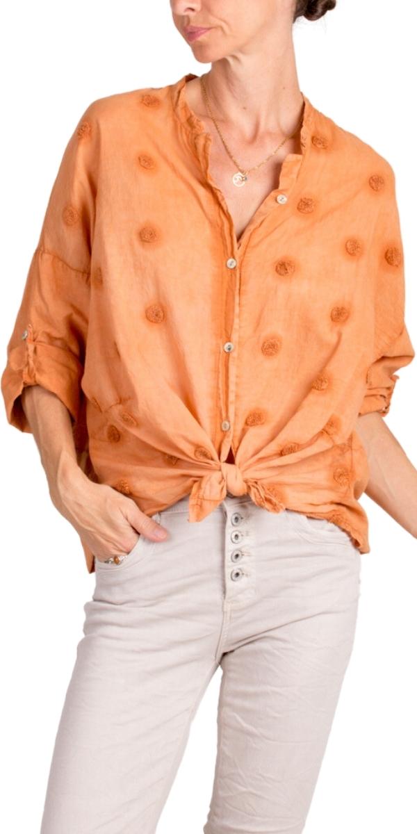 Padua Shirt - Gigi Moda - Made in Italy # 100% Cotton, button down, dots, Embroidered, front pocket, front tie, Gigi Moda, italian apparel, italian brand, Italian Clothing, italian shirt, Made in Italy, mandarin collar, online shopping, OS, shirt, shop gigi moda, Top