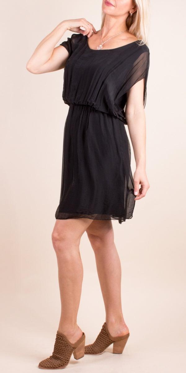 Lodi Silk Dress - Gigi Moda - Made in Italy # Cap Sleeve, cap sleeves, Dress, elastic waist, Gigi Moda, italian dress, Made in Italy, one size, OS, resort style, resort wear, short sleeve dress, Silk, silk dress, spring, summer