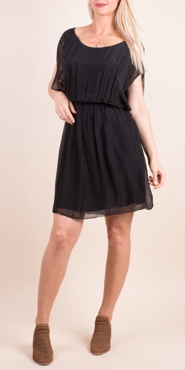 Lodi Silk Dress - Gigi Moda - Made in Italy # Cap Sleeve, cap sleeves, Dress, elastic waist, Gigi Moda, italian dress, Made in Italy, one size, OS, resort style, resort wear, short sleeve dress, Silk, silk dress, spring, summer