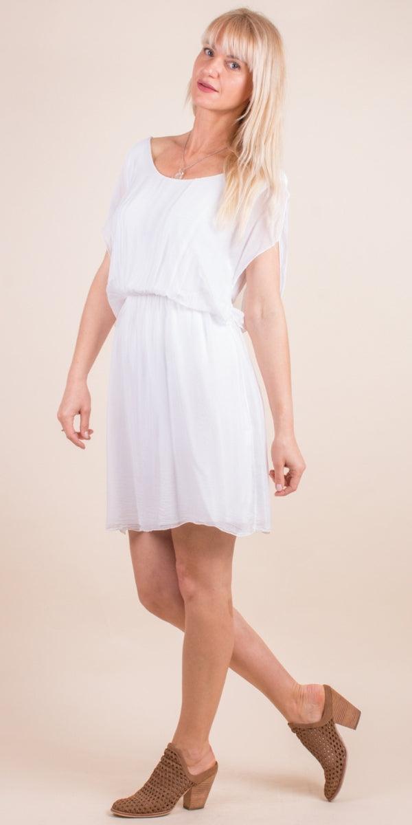 Lodi Silk Dress - Gigi Moda - Made in Italy # Cap Sleeve, cap sleeves, Dress, elastic waist, Gigi Moda, italian dress, Made in Italy, one size, OS, resort style, resort wear, short sleeve dress, Silk, silk dress, spring, summer