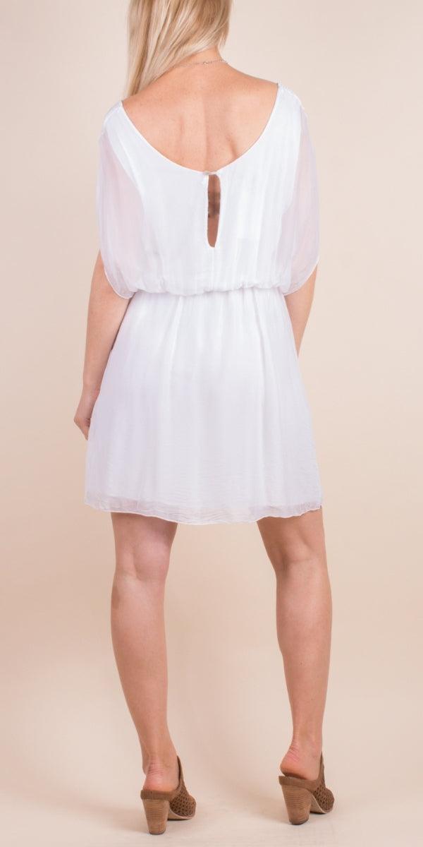 Lodi Silk Dress - Gigi Moda - Made in Italy # Cap Sleeve, cap sleeves, Dress, elastic waist, Gigi Moda, italian dress, Made in Italy, one size, OS, resort style, resort wear, short sleeve dress, Silk, silk dress, spring, summer