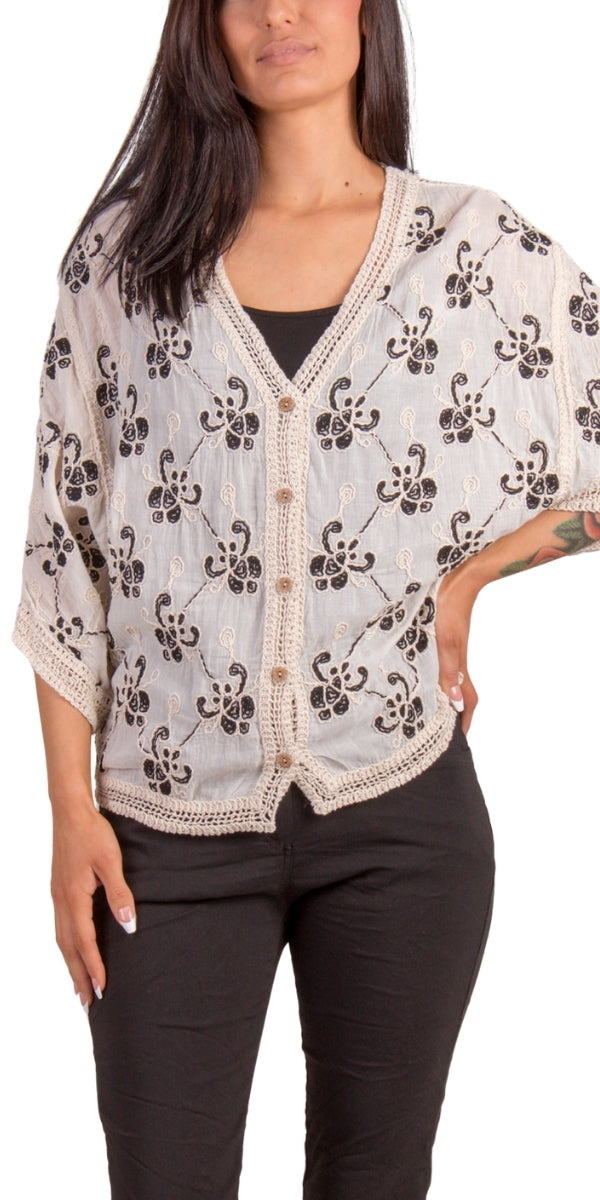 Mirano Crochet Top - Gigi Moda - Made in Italy # batwing, bohemian, button down, Cotton, Crochet, crochet top, Crop Top, Gigi Moda, Made in Italy, one size, shirt, spring, summer, Top