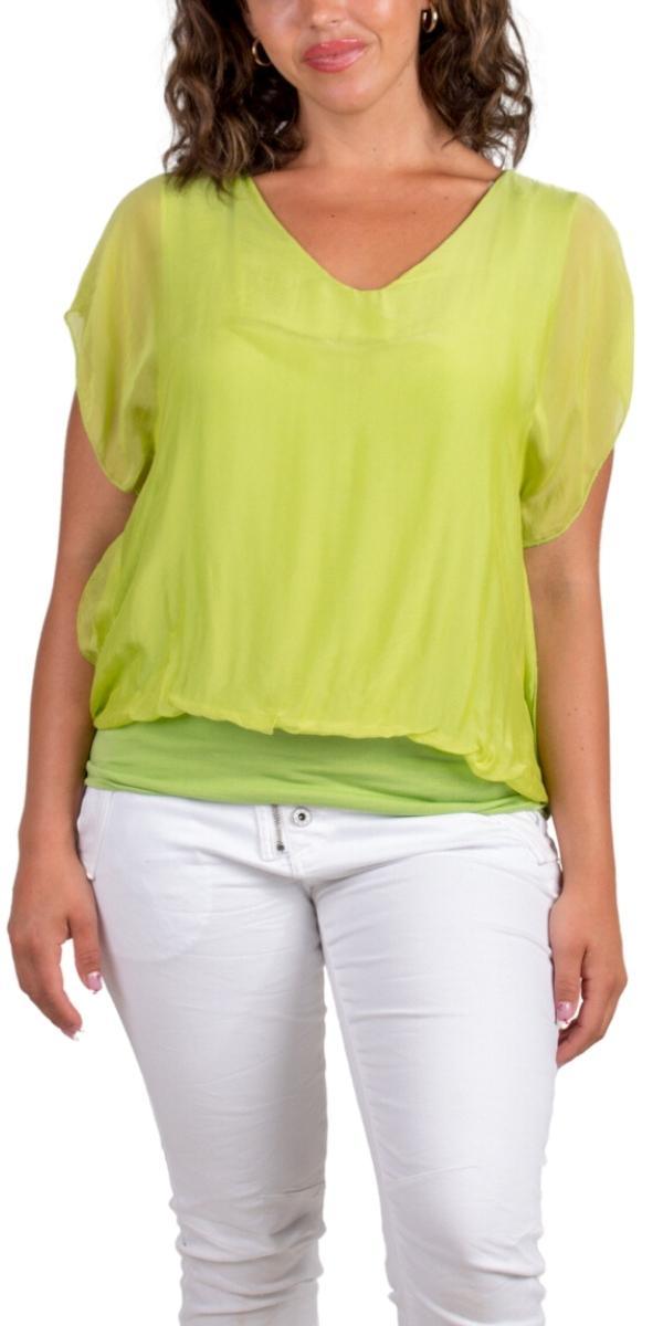 Amante Silk Top - Gigi Moda - Made in Italy # banded bottom, Blouse, flutter sleeve, gigi moda, silk, stretch waistband, top, v-neck