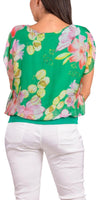 Amante Fiore Silk Top - Gigi Moda - Made in Italy # banded bottom, Blouse, floral, floral design, floral pattern, Floral Print, flutter sleeve, gigi moda, Made in Italy, maxretail, silk, stretch waistband, top, v-neck