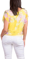 Amante Fiore Silk Top - Gigi Moda - Made in Italy # banded bottom, Blouse, floral, floral design, floral pattern, Floral Print, flutter sleeve, gigi moda, Made in Italy, maxretail, silk, stretch waistband, top, v-neck
