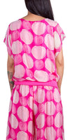 Amante Maxipunti Top - Gigi Moda - Made in Italy # banded bottom, Blouse, dot print, flutter sleeve, gigi moda, Made in Italy, silk, stretch waistband, swirl print, top, V Neck