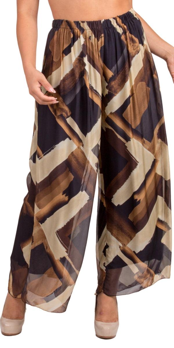 Angelo Brushstroke Silk Pant - Gigi Moda - Made in Italy # 100% Silk, bohemian, comfortable, Double Layer, Elastic Waist Palazzo, free shipping, Gigi Moda, Made in Italy, one size, palazzo, Pant, shop gigi moda, Silk, viscose
