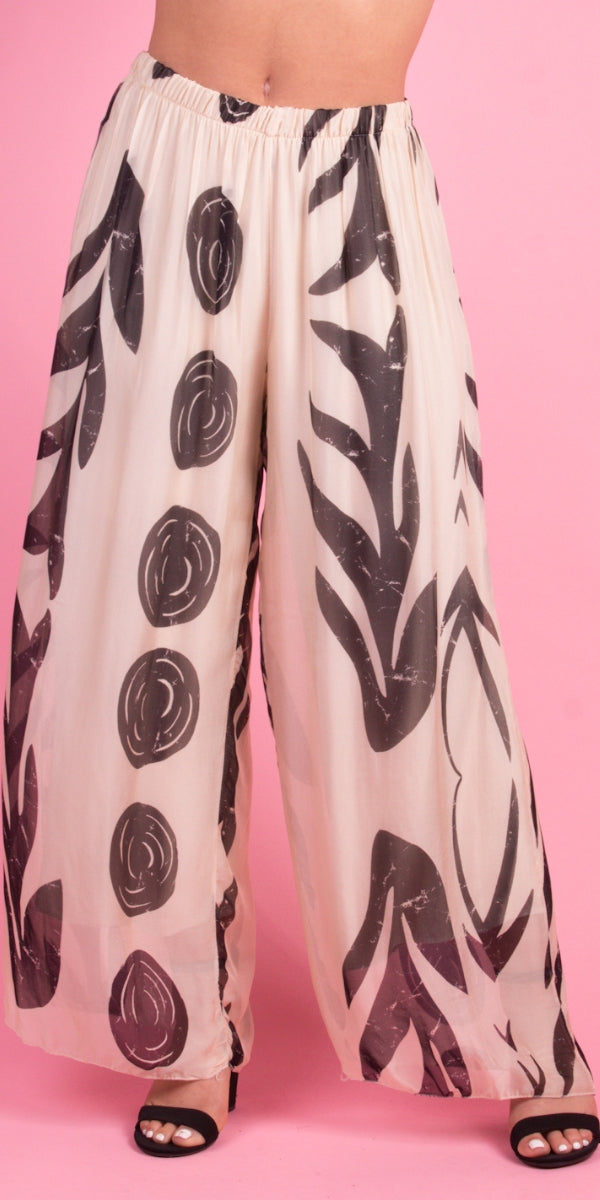 Angelo Esotico Silk Pant - Gigi Moda - Made in Italy # 100% Silk, bohemian, comfortable, Double Layer, Elastic Waist Palazzo, free shipping, Gigi Moda, Made in Italy, one size, palazzo, Pant, shop gigi moda, Silk, tribal print, viscose