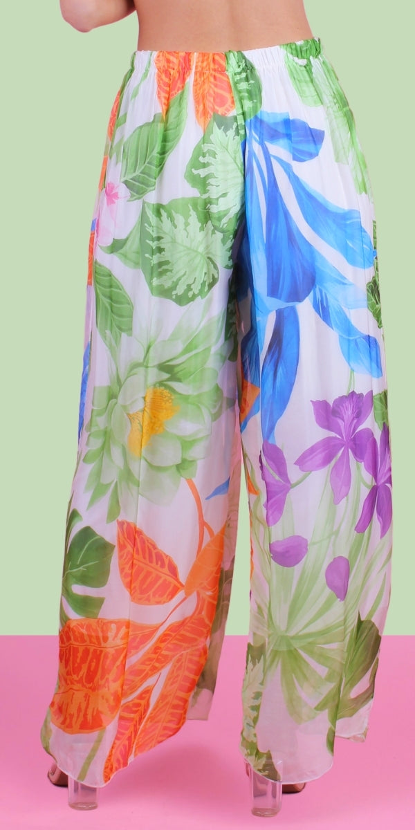 Angelo Tropical Silk Pant - Gigi Moda - Made in Italy # 100% Silk, bohemian, comfortable, Double Layer, Elastic Waist Palazzo, free shipping, Gigi Moda, Made in Italy, one size, palazzo, Pant, shop gigi moda, Silk, tropical, tropical print, viscose