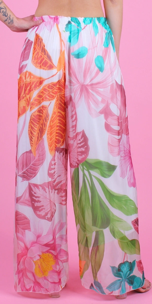 Angelo Tropical Silk Pant - Gigi Moda - Made in Italy # 100% Silk, bohemian, comfortable, Double Layer, Elastic Waist Palazzo, free shipping, Gigi Moda, Made in Italy, one size, palazzo, Pant, shop gigi moda, Silk, tropical, tropical print, viscose