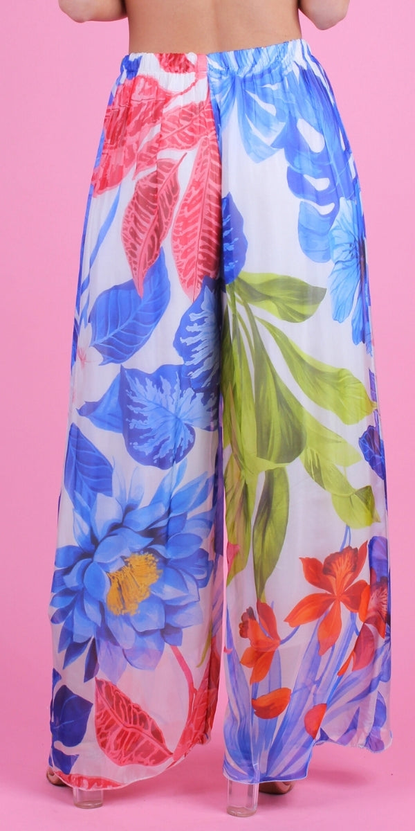 Angelo Tropical Silk Pant - Gigi Moda - Made in Italy # 100% Silk, bohemian, comfortable, Double Layer, Elastic Waist Palazzo, free shipping, Gigi Moda, Made in Italy, one size, palazzo, Pant, shop gigi moda, Silk, tropical, tropical print, viscose