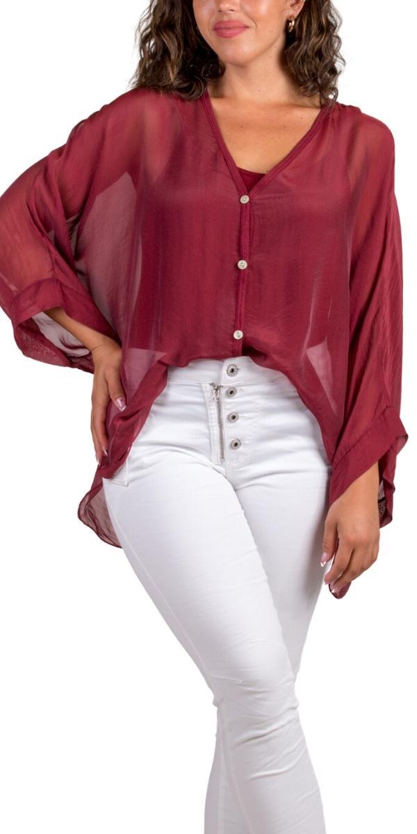 Angelo Silk Blouse - Gigi Moda - Made in Italy # 100% Silk, 2 piece, Blouse, button down, button up, comforatable fit, Dolman sleeve, dolman sleeves, italian silk top, made in italy, matching set, silk blouse, Silk top, Tops, womans clothing