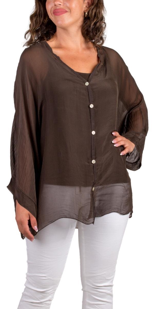 Angelo Silk Blouse - Gigi Moda - Made in Italy # 100% Silk, 2 piece, Blouse, button down, button up, comforatable fit, Dolman sleeve, dolman sleeves, italian silk top, made in italy, matching set, silk blouse, Silk top, Tops, womans clothing