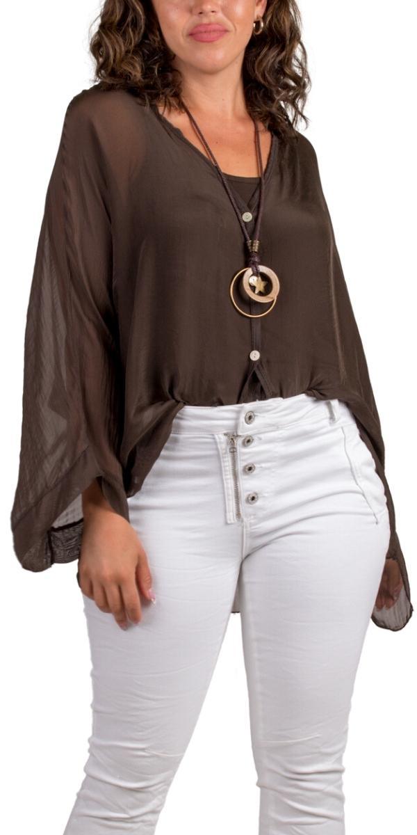 Angelo Silk Blouse - Gigi Moda - Made in Italy # 100% Silk, 2 piece, Blouse, button down, button up, comforatable fit, Dolman sleeve, dolman sleeves, italian silk top, made in italy, matching set, silk blouse, Silk top, Tops, womans clothing