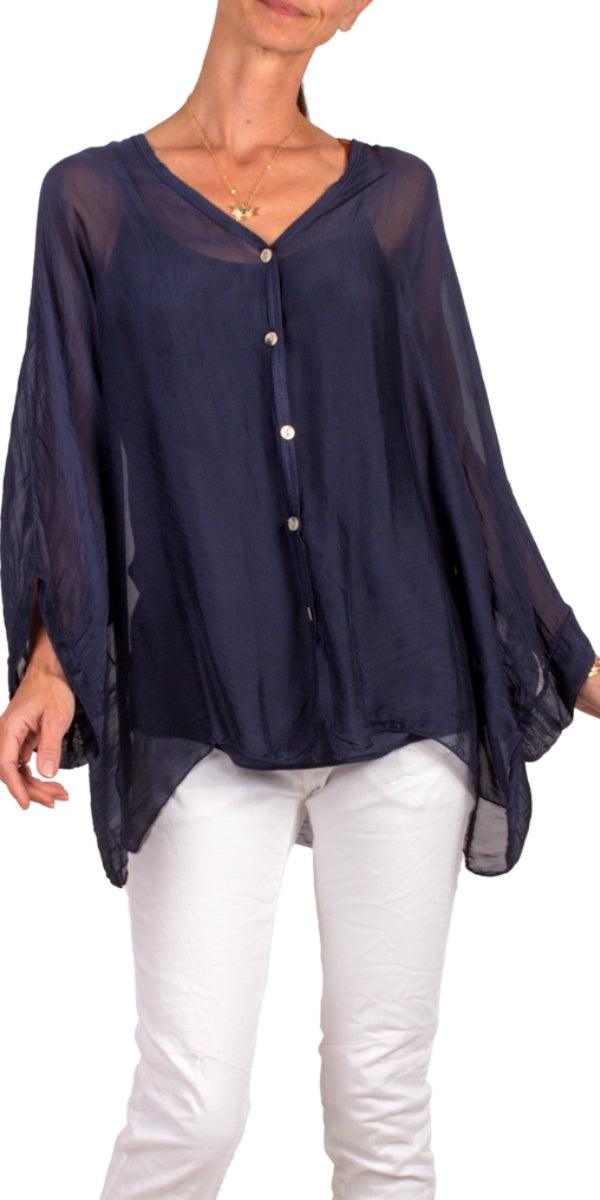 Angelo Silk Blouse - Gigi Moda - Made in Italy # 100% Silk, 2 piece, Blouse, button down, button up, comforatable fit, Dolman sleeve, dolman sleeves, italian silk top, made in italy, matching set, silk blouse, Silk top, Tops, womans clothing