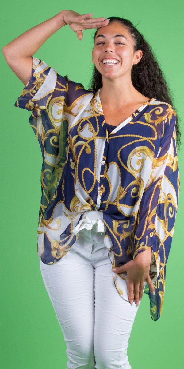 Angelo Baroque Silk Blouse - Gigi Moda - Made in Italy # 100% Silk, 2 piece, baroque, Blouse, button down, button up, comforatable fit, Dolman sleeve, dolman sleeves, italian silk top, made in italy, silk blouse, Silk top, Tops, womans clothing