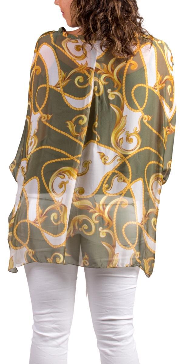Angelo Baroque Silk Blouse - Gigi Moda - Made in Italy # 100% Silk, 2 piece, baroque, Blouse, button down, button up, comforatable fit, Dolman sleeve, dolman sleeves, italian silk top, made in italy, silk blouse, Silk top, Tops, womans clothing