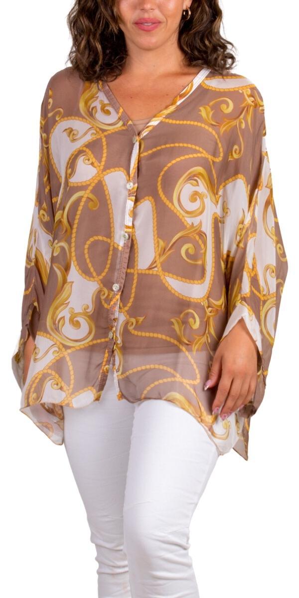 Angelo Baroque Silk Blouse - Gigi Moda - Made in Italy # 100% Silk, 2 piece, baroque, Blouse, button down, button up, comforatable fit, Dolman sleeve, dolman sleeves, italian silk top, made in italy, silk blouse, Silk top, Tops, womans clothing