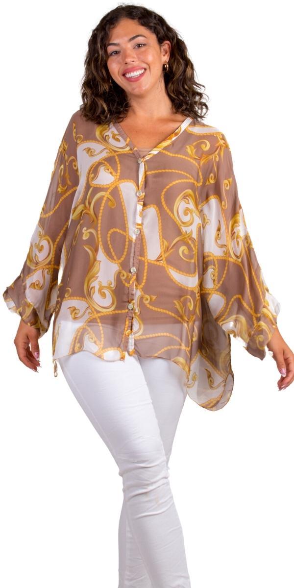 Angelo Baroque Silk Blouse - Gigi Moda - Made in Italy # 100% Silk, 2 piece, baroque, Blouse, button down, button up, comforatable fit, Dolman sleeve, dolman sleeves, italian silk top, made in italy, silk blouse, Silk top, Tops, womans clothing
